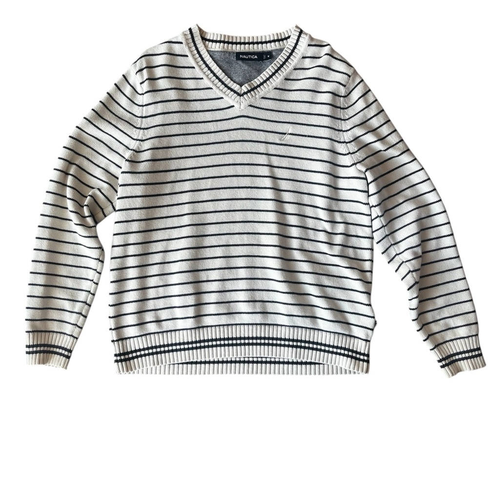 Nautica Men's White Striped Sweater